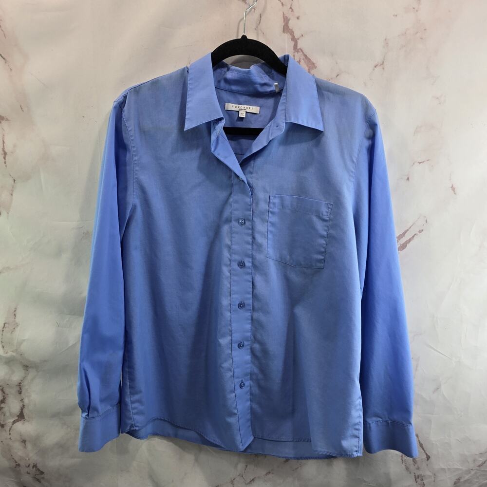 Foxcroft Shirt Womens 16 P Light Blue Button Up Wrinkle Free Shaped Fit